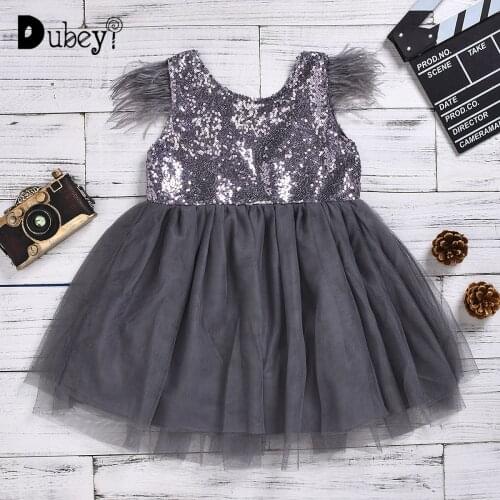 Toddler Girl Princess Dress Gray Sequin Feather Dress Toddler Girl Evening Prom Costume Sparkly Party Dress Birthday Dress