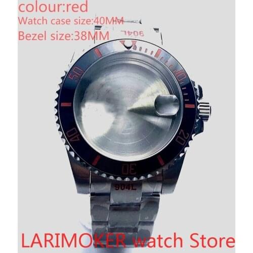 Suitable for NH35 NH36 Miyota 8215 40mm sapphire glass 904L stainless steel case sealed bottom cover,red with bezel