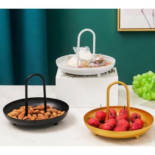 Storage Tray Round Shape Desktop Decor Iron Jewelry Snack Container for Home Snack Tray Bowl Basket Fruit Basket Storage Tray