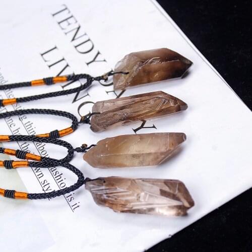 Natural crystal smokey quartz pendant Crystal Single Crystal Tea yellow crystal Raw Stone Necklace magic wand