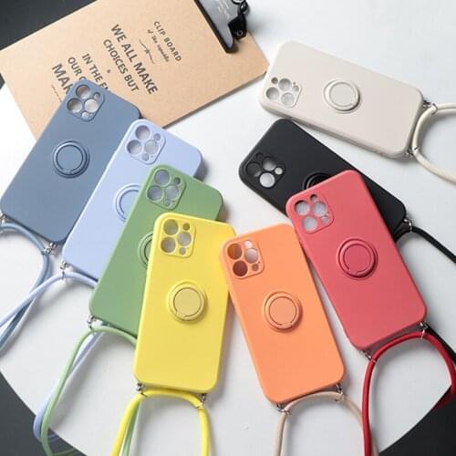 Luxury Lanyard Necklace Magnetic Ring Holder Phone Case For iPhone 11 12 Pro XS Max Mini XR X SE 2020 6 7 8 Plus Silicone Cover