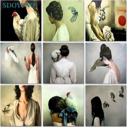 SDOYUNO 60x75cm Paint By Numbers For Adult Animals And Figure DIY Oil Painting By Numbers On Canvas Frameless Number Painting