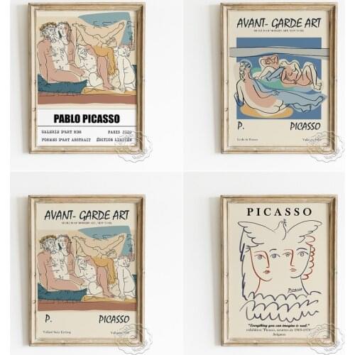 Pablo Picasso Avant-garde Exhibition Modern Poster, Line Drawing Collection Wall Stickers, Human Body Sketch Abstract Home Decor