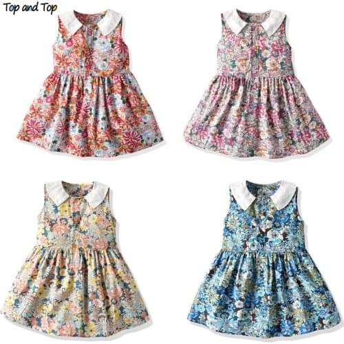Top and Top Fashion Sundress Newborn Baby Girl Casual Dresses Summer Flower Print Sleeve Baby Kids Princess Dress Wedding Party