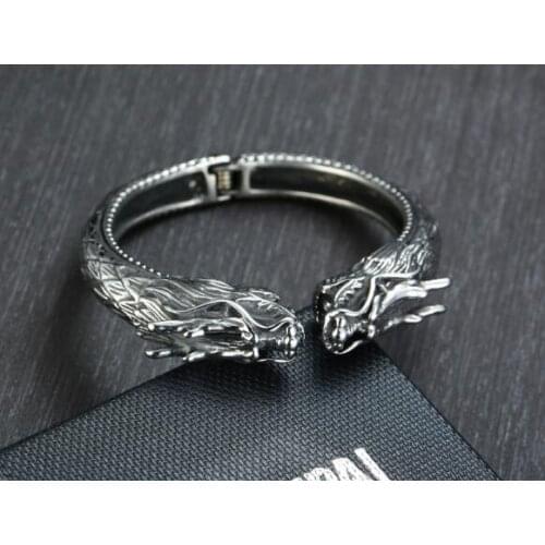 Vintage solid stainless steel dragon Cuff bangle bracelet mens jewelry high quality for mens gifts