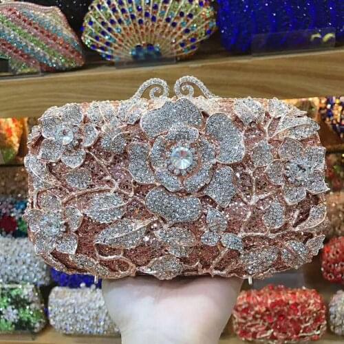 XIYUAN female 2019 new style crystal diamond Evening Bag lady Flower Wedding Clutches Women Clutch purse wallet Bag blue/pink