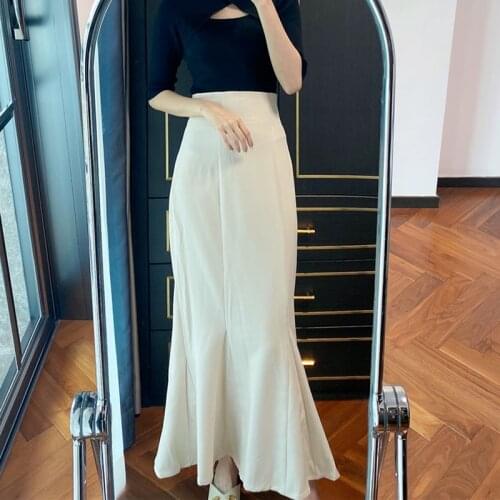 Japan Style High Waist Trumpet Skirts Women Fall All Match Mermaid Elegant Long Skirt 2021 New Chic Design Solid Slim Jupe
