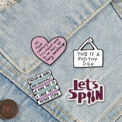 Funny Slogan Brooches Pink Heart Words Message Text Sign Banner Enamel Pins Denim Clothes Lapel Pin Creative Badge Jewelry Gift