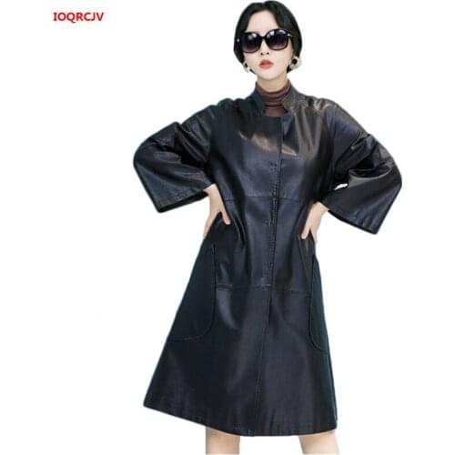 2020 Spring Long Women Leather Jacket Women Fashion Oversized Black Soft PU Leather Coats Female Loose Leather Trench Coat W528