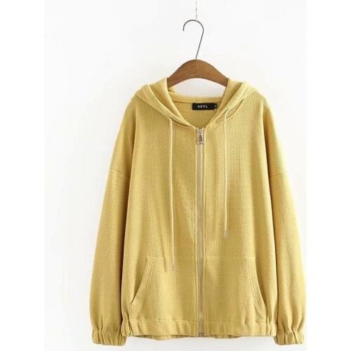 Plus Size Womens Full Cotton Long Sleeved Hoodie Hooded Zip Up Solid Thick Autumn Outerwear Large Size Hoodies