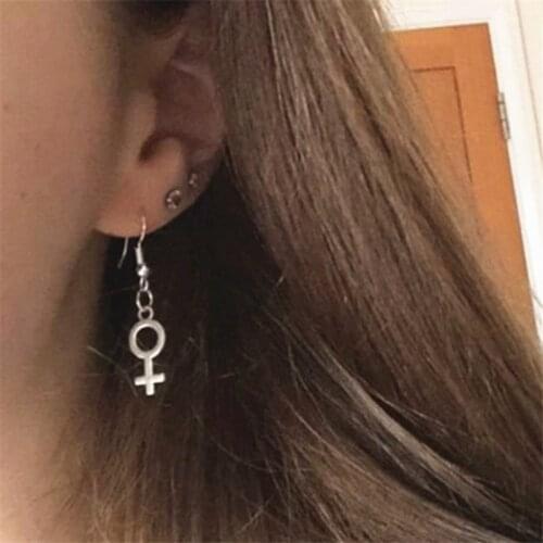 Europe And The United States Titanium Steel Sex Symbol Eardrop Pendant Earrings Female Plus Symbol