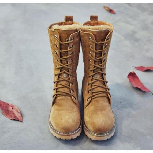 Koovan Womens Warm Boots 2020 Winter Genuine Leatherfur Snow Boots Women Middle Waterproof Plush Flat Bottom Cotton Shoes 41