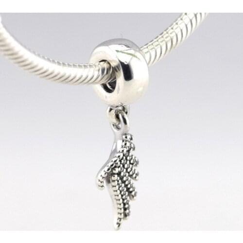 100% Real 925 Sterling Silver Majestic Feather Dangle Charm Fits Pandora Bracelet DIY Beads for Jewelry Making Berloque