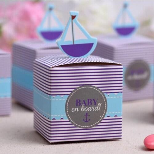 100pcs/lot New Blue "Baby On Board" Pop-Up Sailboat Candy Favor Boxes box for Baby Shower With Free Shipping