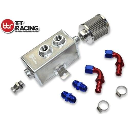 1L_OT_SI_KIT - Universal Aluminum 1L Oil Catch Tank CAN Reservoir+Breather Filter W/Fittings Silver