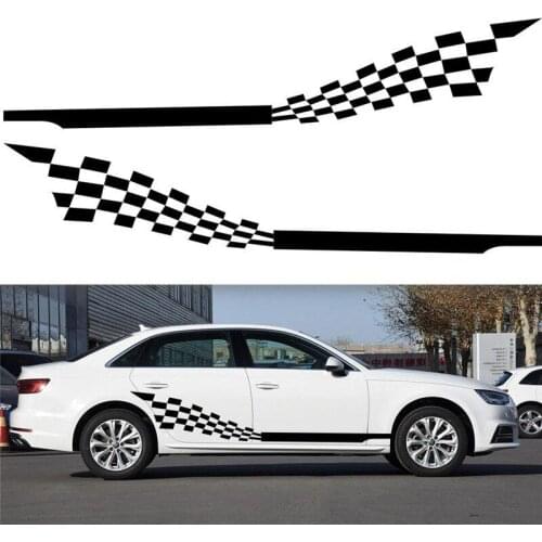 2PCS 215CMx44CM Both Sides Car Stickers DIY Checkered Flag Stickers Racing Stripes Wrap Vinyl PVC Film Car Body Stickers