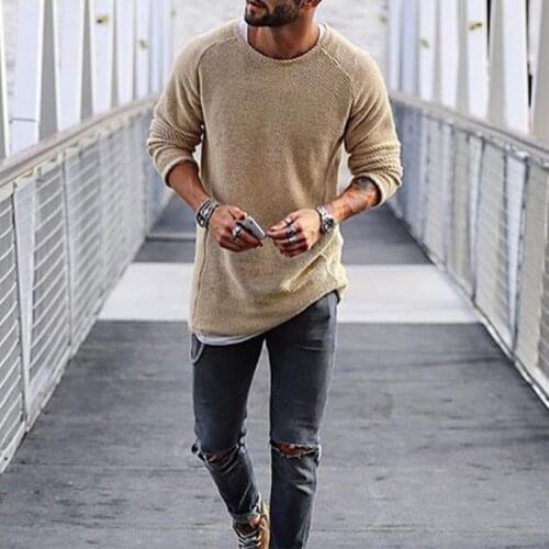 2020 Autumn New Casual Solid Thick Sweater Pullovers Men Outfit Fashion Slim Knit Sweater Classic Solid Casual Bottoming Shirt