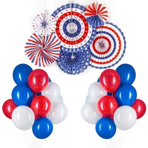 36pcs Independence Day Party Paper Fans Decorations American Theme Party Ceiling Hangings Photo Booth Backdrops Decorations