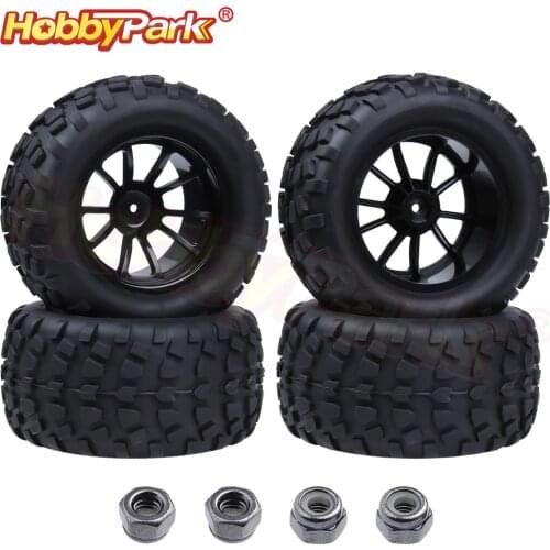 4Pcs/Lot 125mm RC Tires & Nylon Wheel Rims Foam Inserts For 1/10 Monster Truck Tyres HSP HPI Traxxas Himoto Redcat Kyosho Tamiya