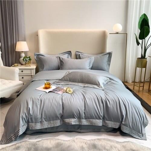 4Pcs Egyptian Cotton Brief Style Linen Embroidery Duvet Cover Bedsheet Pillow Shams Hotel Ultra Soft Bedding Set Queen King size