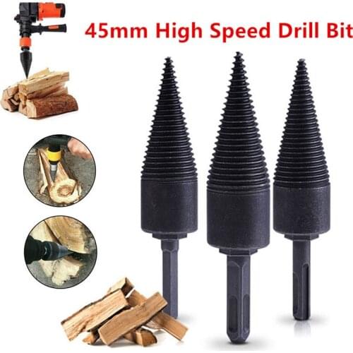 45mm Round Hex Shank Highspeed Firewood Splitter Machine Drill Wood Cone Reamer Punch Driver Step Drill Bit Split Drilling Tools