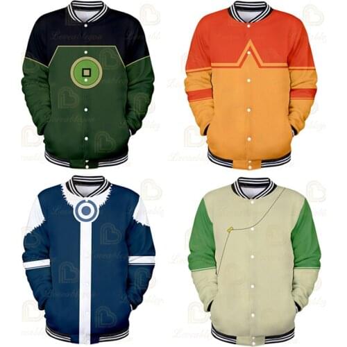 The Last Airbender Baseball Uniform Hoodies Sweatshirts Button Jacket Men 3D Hoodie Coat Kawaii Cosplay Costume