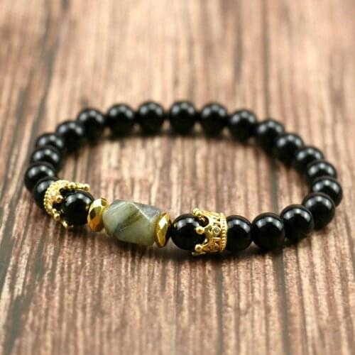 Natural Labradorite Moonstone Stone Beads Bracelet for Men CROWN Bracelets Yoga Meditation Women Hematite Bracelet Jewelry