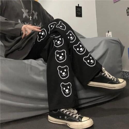 Korean Style Wide Leg Pants Cartoon Print Harajuku Trousers Women Streetwear Autumn Fashion Streetwear Sweatpants Women