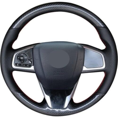 Black Carbon Fiber Leather Car Steering Wheel Cover For Honda Civic Civic 10 2016-2019 CRV CR-V 2017-2019 Clarity 2016-2018
