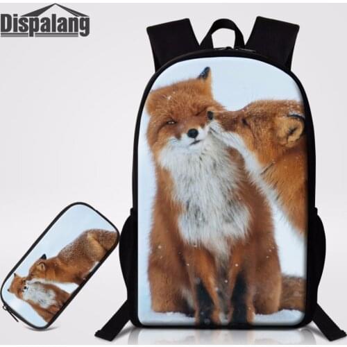 Dispalang Kiss Fox Pattern Childern School Backpacks Women Travel Bags 2PCS/Set Kids Pencil Case Backpack Customized School Bag