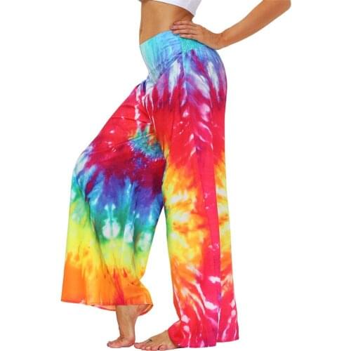 Women Tie-dye Wide Leg Pants Oversized Loose Home Fitness Wear Elastic High Waist Colorful Sarouel Femme