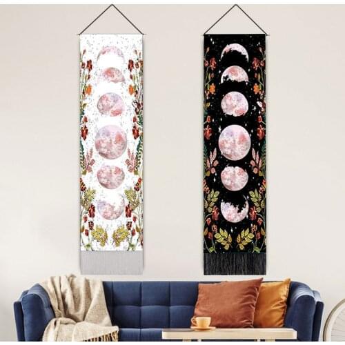 Moon Phase Tapestry Wall Hanging Lunar Eclipse Cycle Tassel Carpet Sun Moon Tapestries Bohemian Psychedelic Wall Decoration