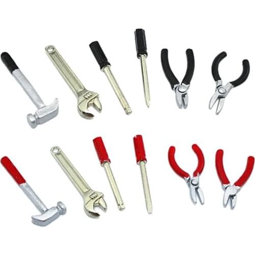 6Pcs Tools Mini Hammer Wrench Screwdriver Scissors Toy 1:12 Dollhouse Accesory Y4QA