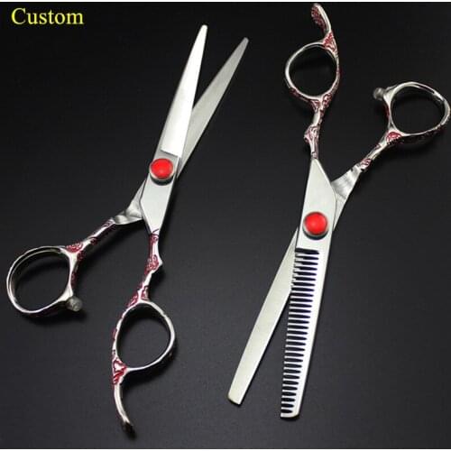 Custom logo professional japan 6 inch Red Plum handle hair scissors cutting barber salon thinning shears hairdressing scissors