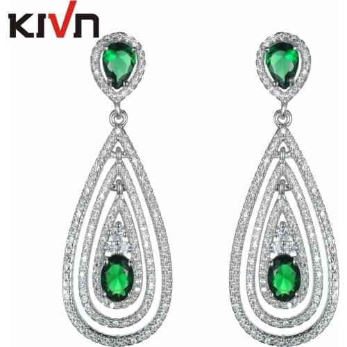 KIVN Fashion Jewelry Dangle CZ Cubic Zirconia Bridal Wedding Earrings for Womens Girls Christmas Mother Promotion Birthday Gifts