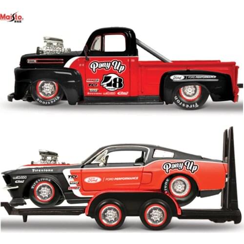 Maisto 1:24 1948 FORD F1 PICKUP / 1967 FORD MUSTANG GT Combination car model gift collection toy