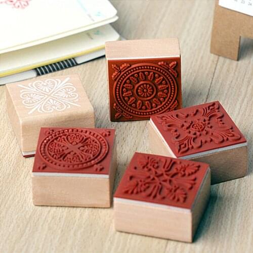 Creative Stamp Square Patterns Wood Stamps DIY Scrapbook Cards Decor Handcraft Stamp Retro Scrapbooking Material Rubber Stamps