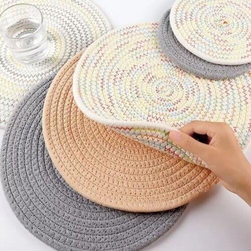 Round Placemat for Table Mat Cotton Linen Knitting Bowl Insulation Pad Non Slip Place Mat Kitchen Dinning Table Decoration