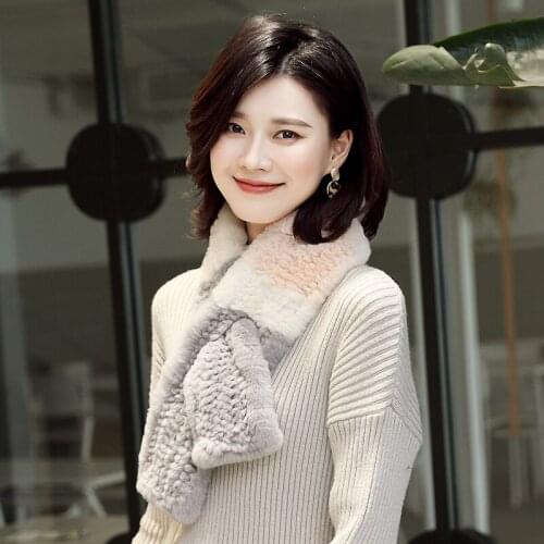 Lantafe Scarf Women Rabbit Fur Scarf Real Fur Stitching Color Protect Neck Keep Warm Winter Fashion Ladies Scarf