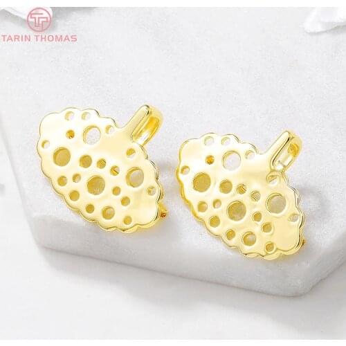 2PCS 34x25MM Hole 6MM 24K Gold Color Plated Brass Hollow Sector Brooch High Quality DIY Jewelry Making Findings Accessories