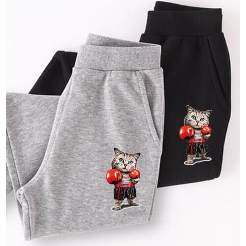 Lolocee baby boys long pant spring autumn trousers boxing cat design pants 3-14T boys cotton sweatpants