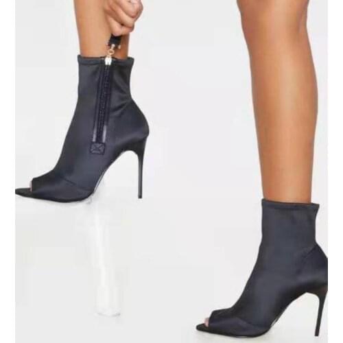 MHYONS Fashion Black Stretch Ankle Boots Women Sexy Stiletto High Heels Woman Shoes Spring Autumn Peep Toe Botas Mujer