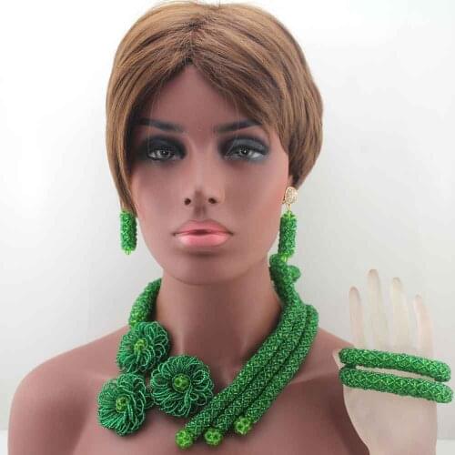 Fashion Green Chunky Beads African Jewelry Sets Green Beaded Crystal Costume Necklace Set for Wedding Free Shipping W13668