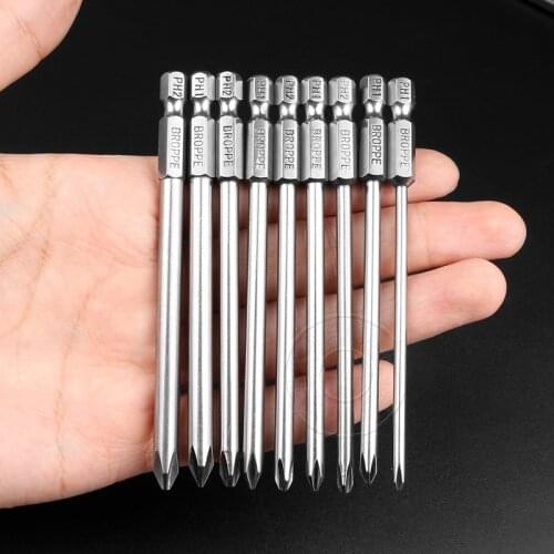 9pcs Shank 1/4 Inch S2 Alloy Steel 100mm Long Magnetic Long Hex Cross Head Screwdriver Bits Electric Screwdriver Set