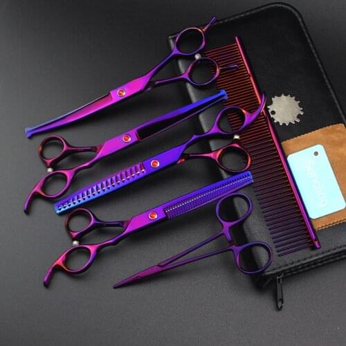 7 Inch Purple Painting Round Tip JP Stainless Steel High Quality Pets Hair Grooming Scissors Sets