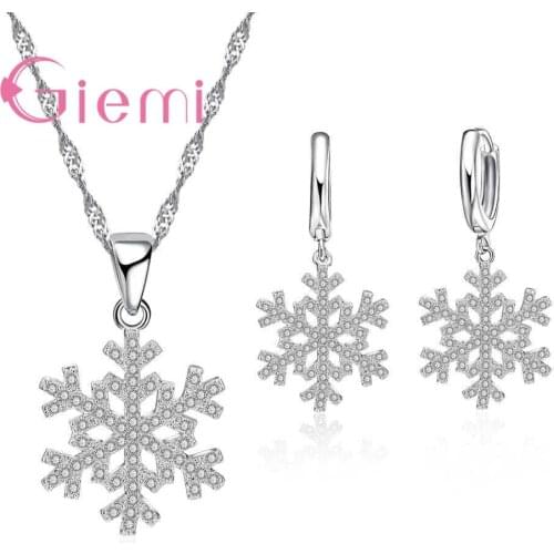 New Arrival Snowflake Wedding Jewelry Sets 100% 925 Sterling Silver Hoop Earring Necklace Zircon Pendant Women Accessory