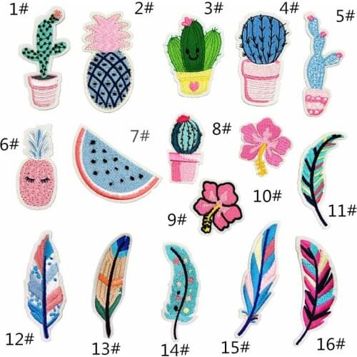 Cactus Feather Fruit Embroidery Sticker Iron-on Shoes Hats Children Clothing Embroidered Patches Sequin Fabric