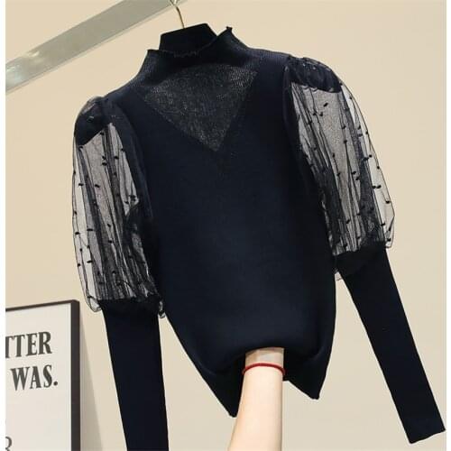 2021 New Autumn Sexy Slim Women Long Sleeve Mesh T-shirt Big Size Lady Knitted Tees Pullovers Basic Tops Winter Bottomings W1465