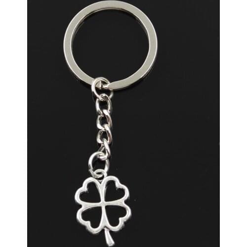 New Fashion Keychain 24x17mm Lucky Four Leaf Clover Irish Pendants DIY Men Jewelry Car Key Chain Ring Holder Souvenir For Gift