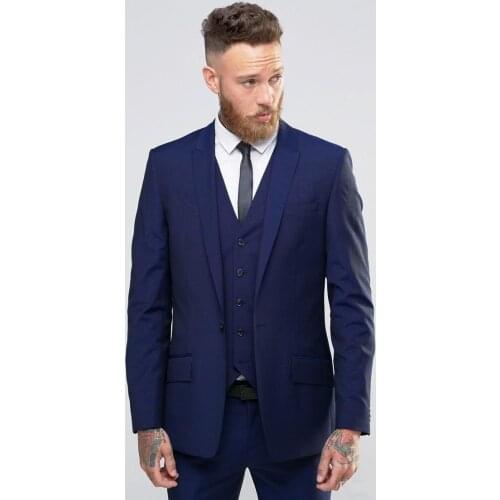 New Arrivals Navy Blue Mens Business Suits Groom Tuxedos Wedding Party Dinner Blazer Waistcoat (Jacket+Pants+Vest+Tie) NO:1565